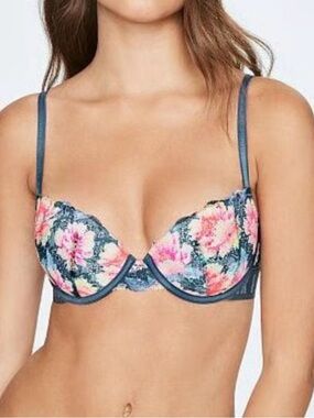PINK Victoria's Secret Floral Lace Underwire Bra in Blue & Pink